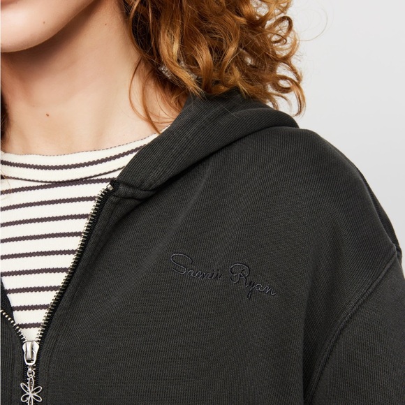 Samii Ryan Black Stone Wash Zip-Up Hoodie NWT - Picture 4 of 9
